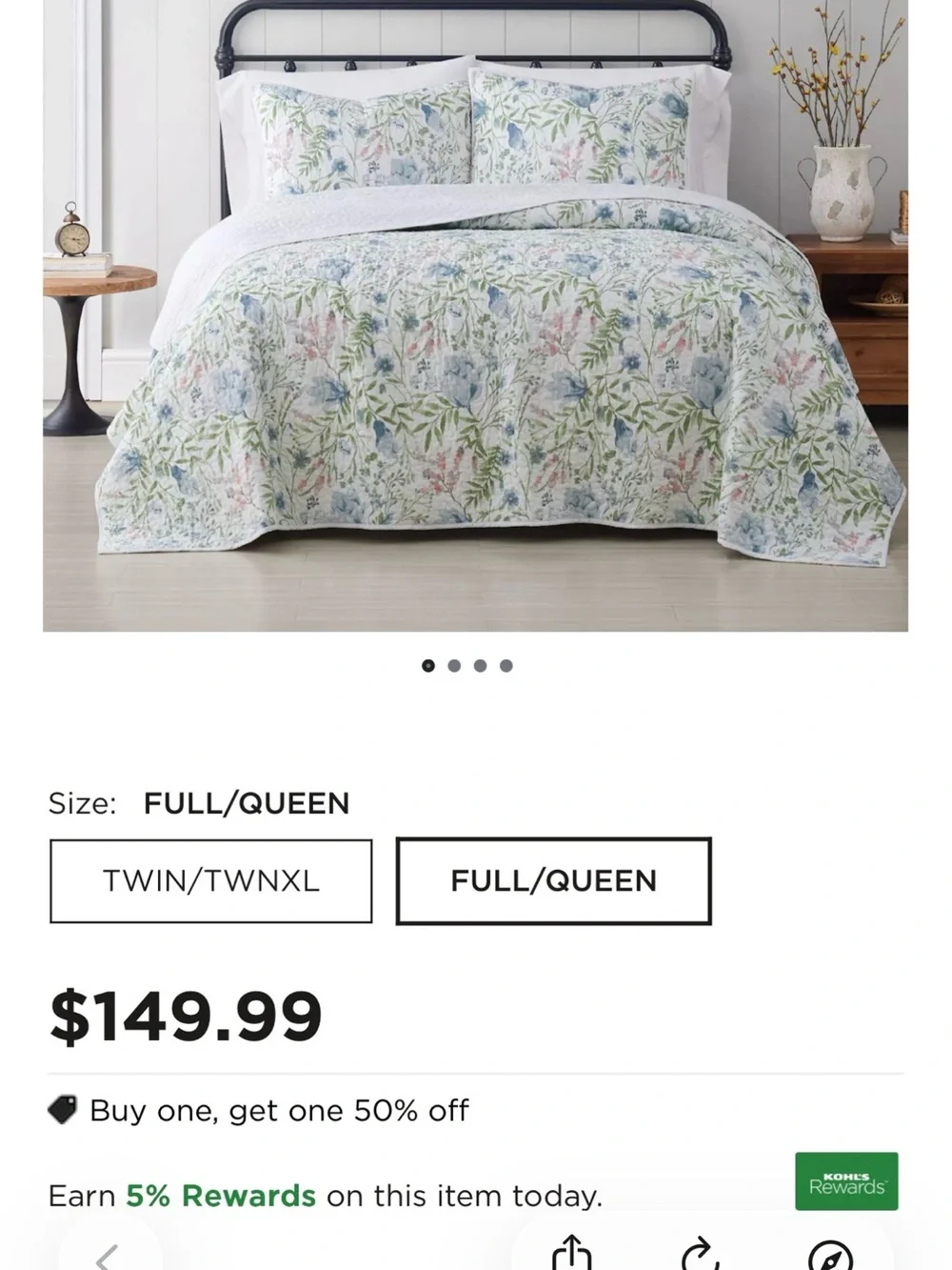 Cottage Classics Floral Quilt Set - Full/Queen, Green & Blue